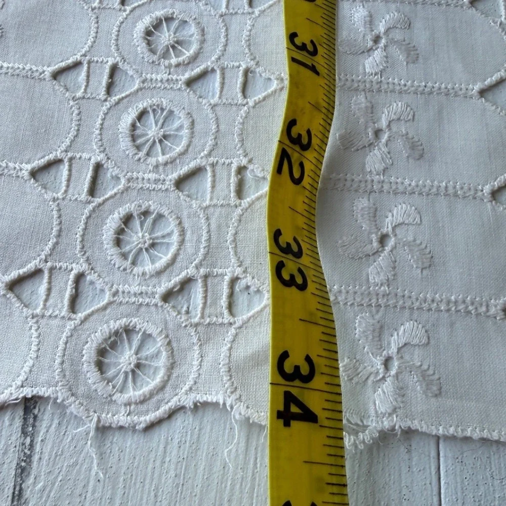 Vintage White Eyelet Lace Table Runner Embroidered Floral Cutout Rectangular